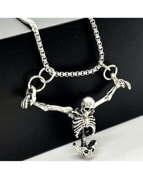 Skeleton Necklace Hanging Stainless Torture Handcuffs Goth Punk Edgy Rock Trendy